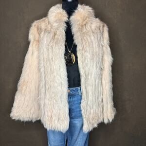 Vintage SAGA Fox Fur Coat Beige Blonde Made in Korea Size 8 Genuine Real Fur